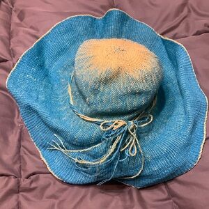 Sun shade straw blue aqua beach hat
